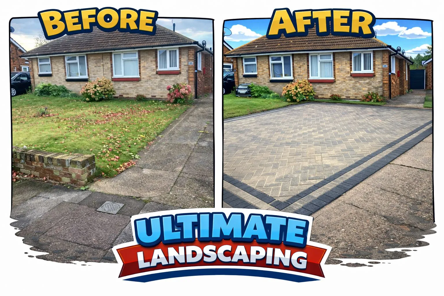 Before and after landscaping transformation - patio project in Kent