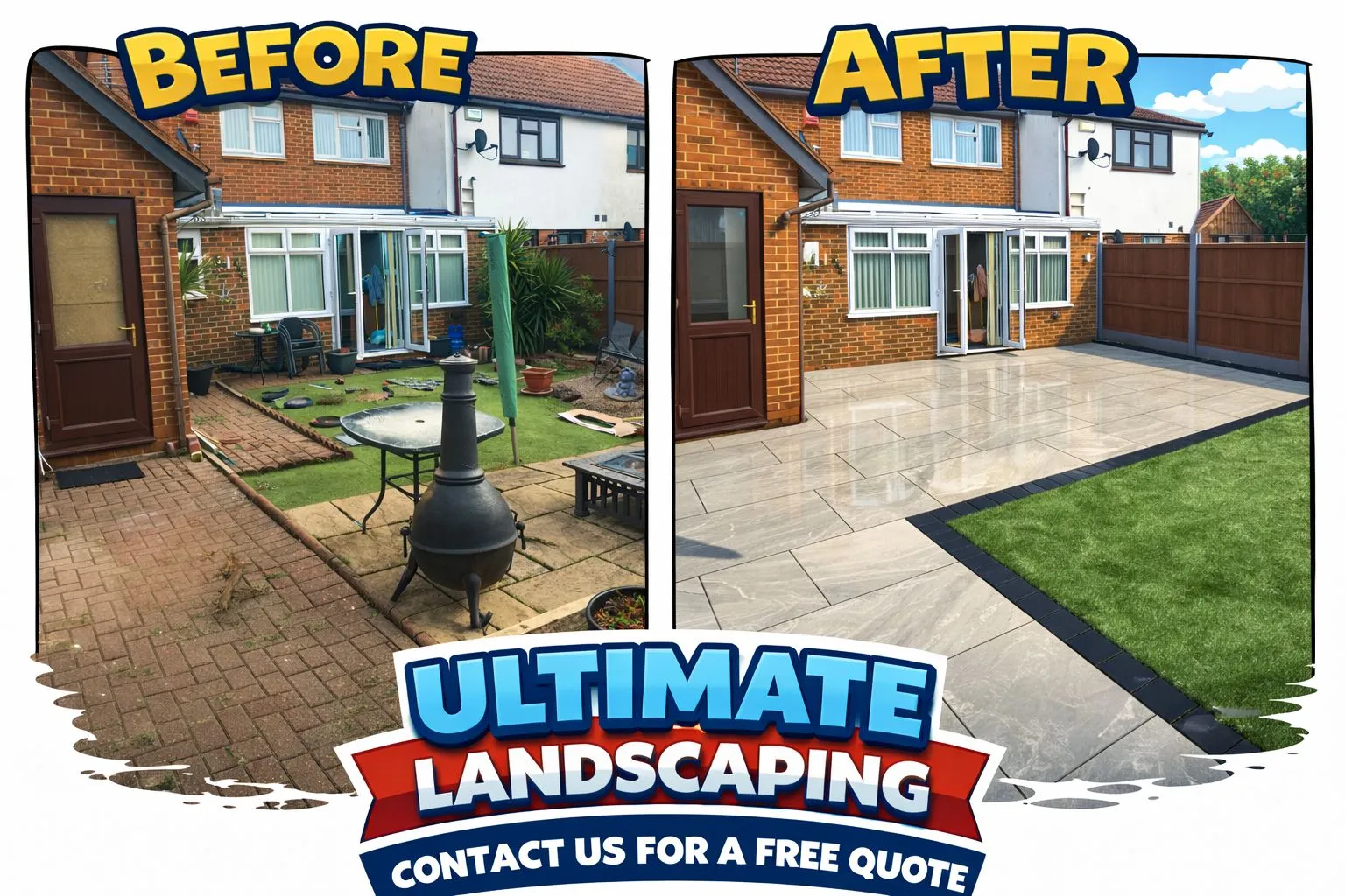 Before and after landscaping transformation - backyard project in Orpington