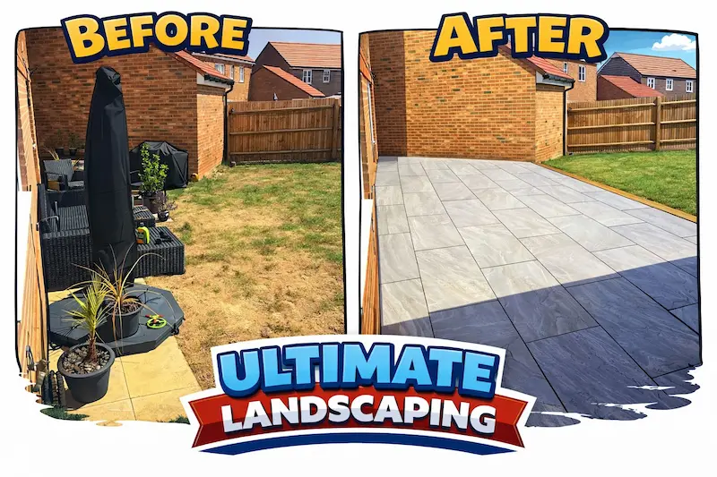 New patio area with beautiful slabbing